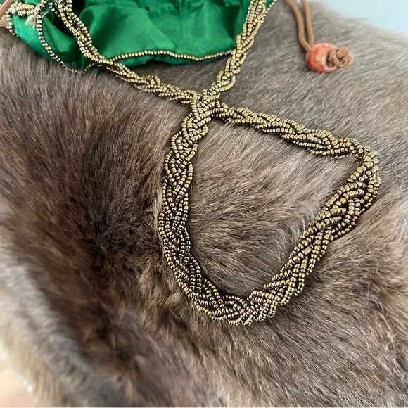 Elegant Green Metal, Plastic, Wooden Beaded Satin Women's Bag - Picture 5 of 10